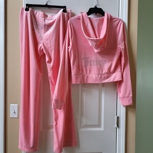 Juicy Couture Velour Flamingo Tracksuit 2 Pc Set Hoodie & Pants Size L Large NWT